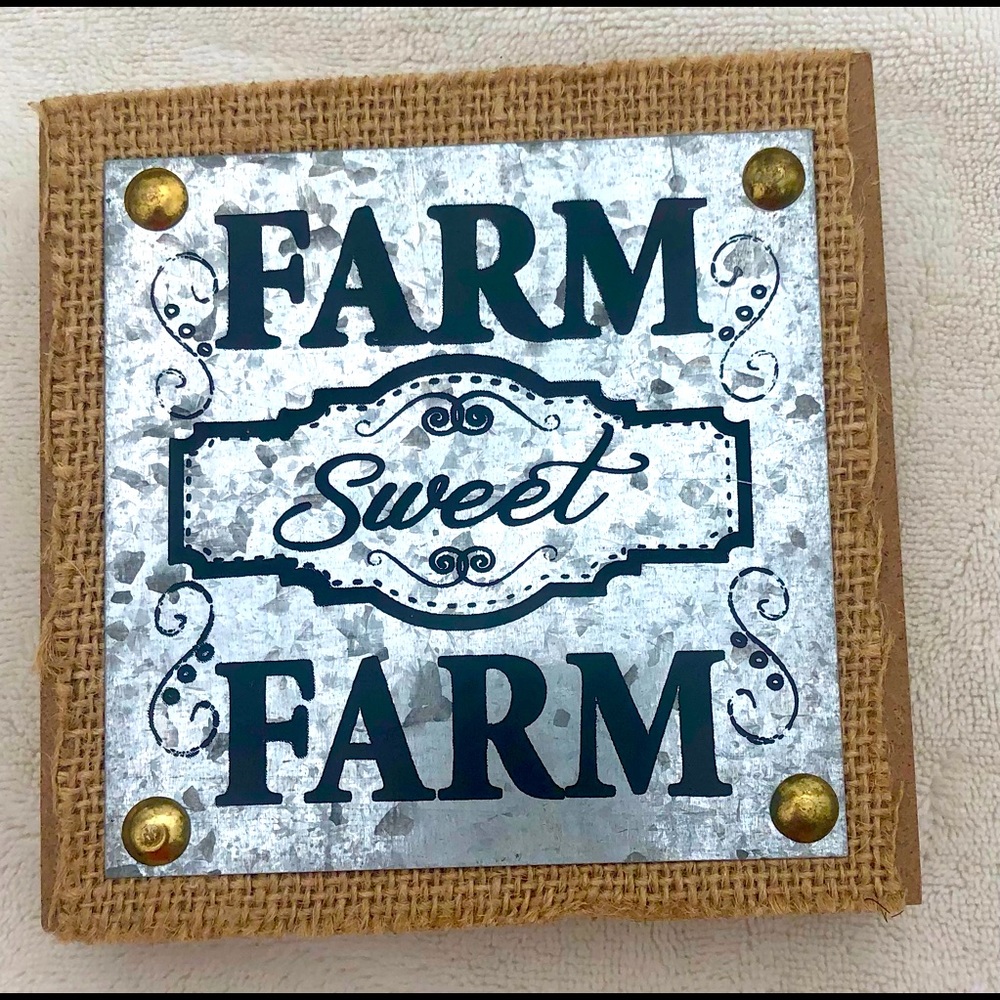 Farm Sweet Farm Sign Home Decor Silver Burlap